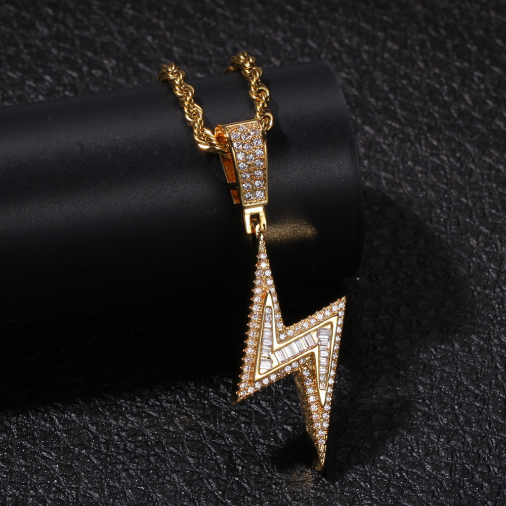 Fashion Jewelry Wholesale Hiphop Iced Out Hiphop Style Shining Lightning AAA Cubic Zircon Hombres Pendant Necklace