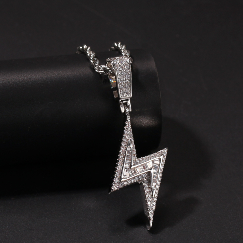 Fashion Jewelry Wholesale Hiphop Iced Out Hiphop Style Shining Lightning AAA Cubic Zircon Hombres Pendant Necklace