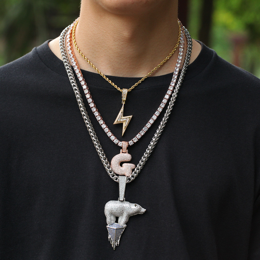 Fashion Jewelry Wholesale Hiphop Iced Out Hiphop Style Shining Lightning AAA Cubic Zircon Hombres Pendant Necklace