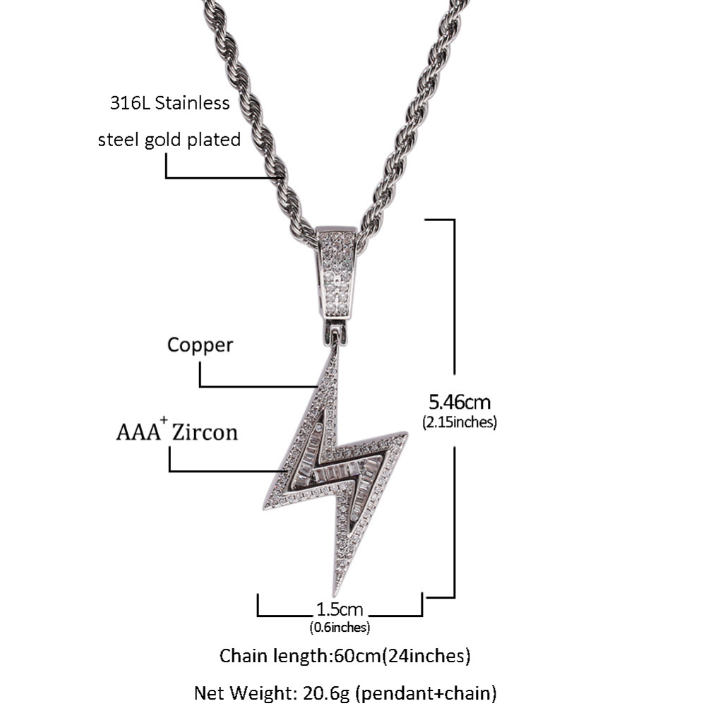 Fashion Jewelry Wholesale Hiphop Iced Out Hiphop Style Shining Lightning AAA Cubic Zircon Hombres Pendant Necklace