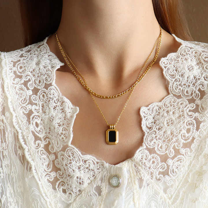 Trendy Wholesale 18K Gold Plated Water Resistant Stainless Steel Jewelry Double Layered Pendant Necklace for Women