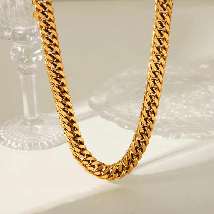 Fashion Jewelry PVD Gold Plated Chunky Cuban Chain Choker Tarnish Free Statement Stainless Steel Necklace for Women