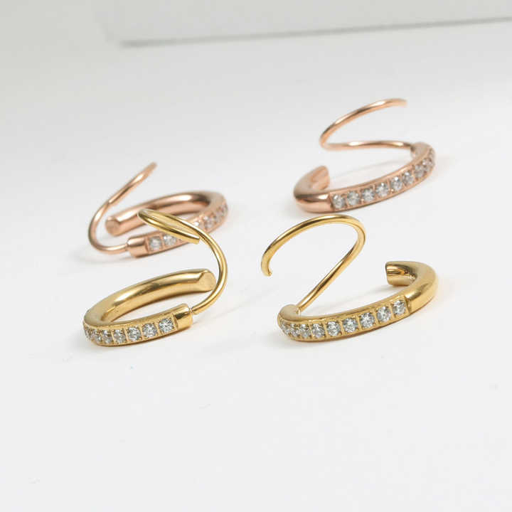 Fashion Jewelry Wholesale Small Cubic Zircon Gold Plating Stainless Steel Twisted Spiral Wire Hoop Earrings for Women