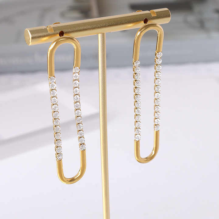 Fashion Jewelry Simple Water Resistant Stainless Steel 18K Gold Plated U-shaped Zircon Earrings for Women