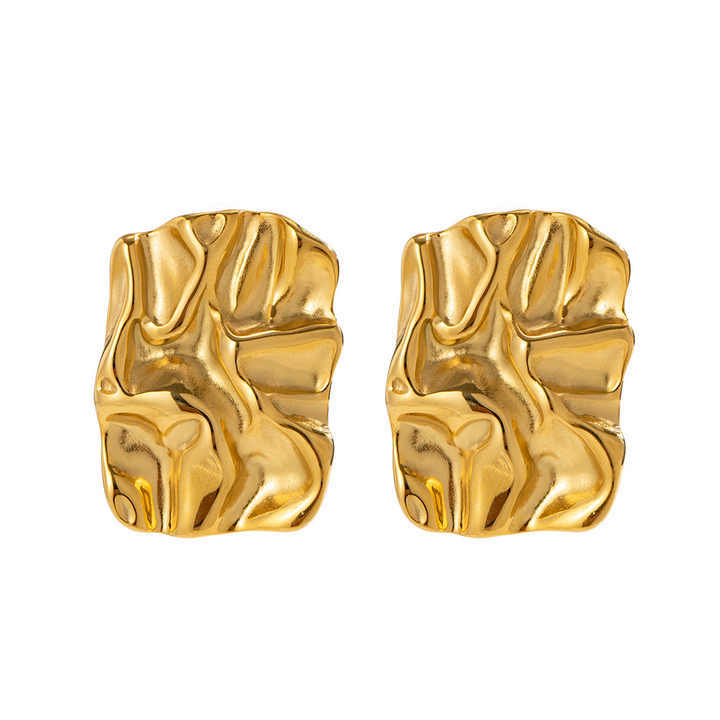 New Trendy Tarnish Free & Waterproof Stainless Steel with 18K Gold Plated Irregular Geometric Stud Earrings for Women