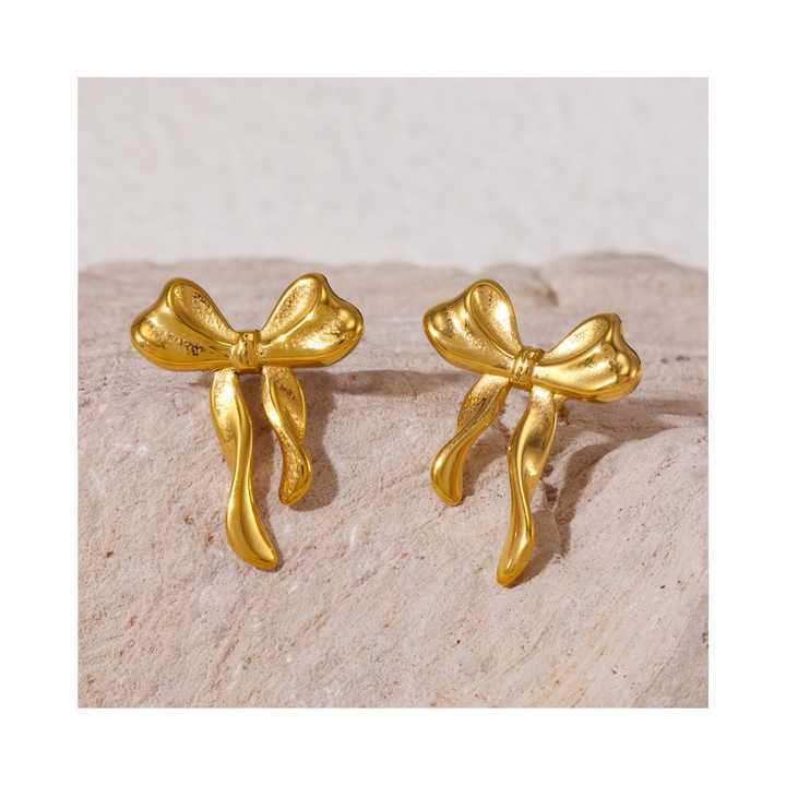 IVIAPRO Fashion Jewelry 18K Gold Plated Tarnish Free and Water Resistant Stainless Steel Sweet Bow Knot Stud Earrings for Girls