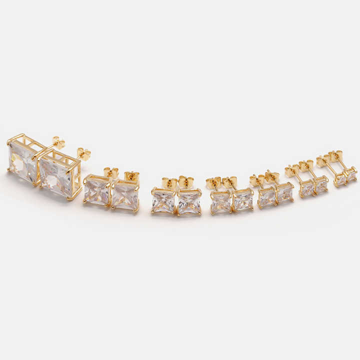 IVIAPRO Simple Stud Earrings Brass Jewelry 18K Gold Plated White Single Stone From 3mm To10mm square Stud Earrings