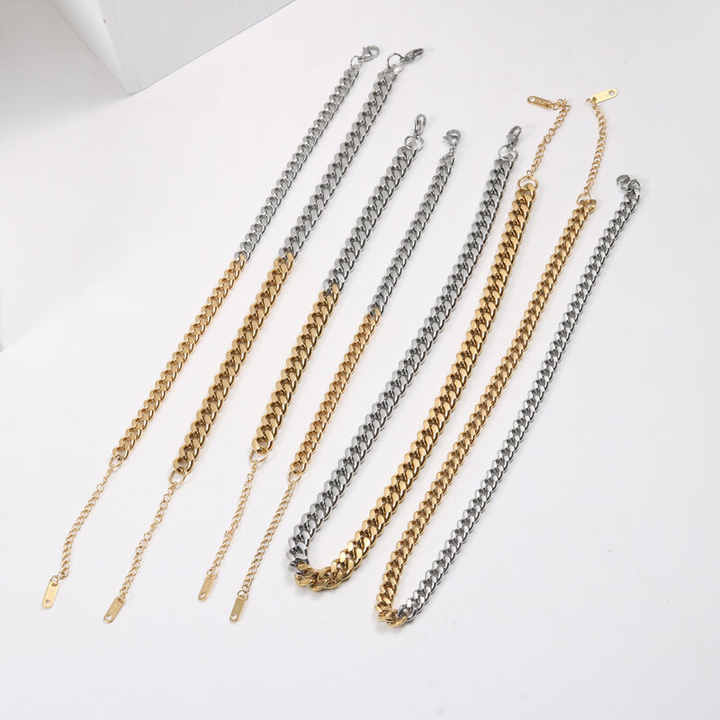 IVIAPRO Jewelry Trendy 18K Gold Plated Chunky Two Tone Gold and Silver Cuban Chain Stainless Steel Necklace