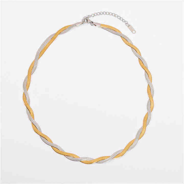 Stainless Steel 18K Gold Plated Gold and Silver Mixed Twisted Snake Chain Necklace Tarnish Free and Waterproof Jewelry