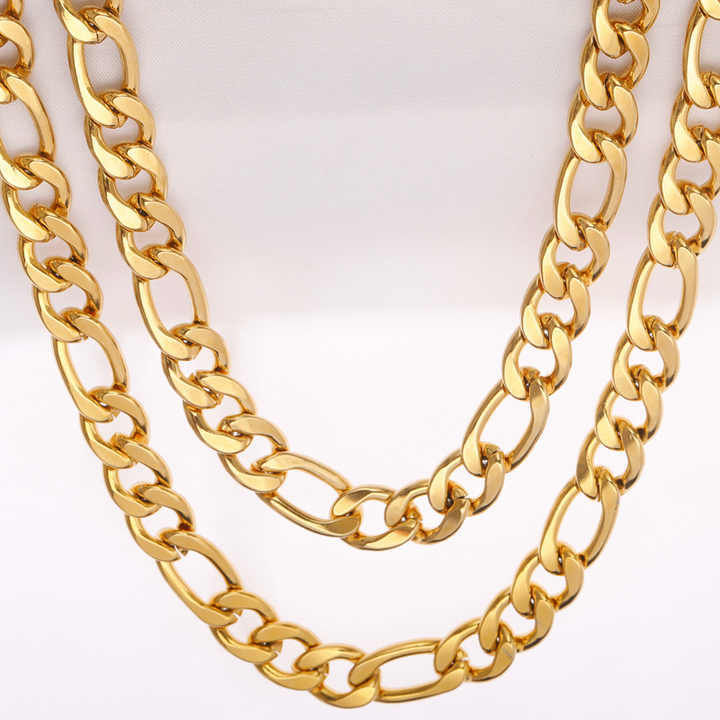 IVIAPRO Fashion Jewelry 18K Gold Plated Tarnish Free and Water Resistant Hiphop Style Stainless Steel NK Figaro Chain Necklace