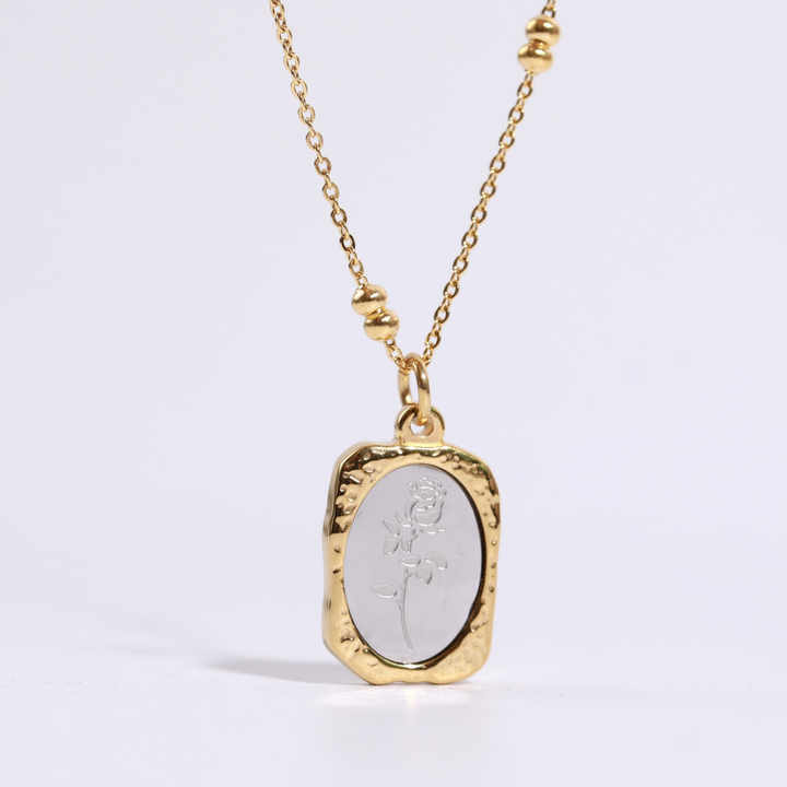 Fashion Jewelry Wholesale Vintage Style Stainless Steel Gold & Silver Mixed Rose Pendant Necklace