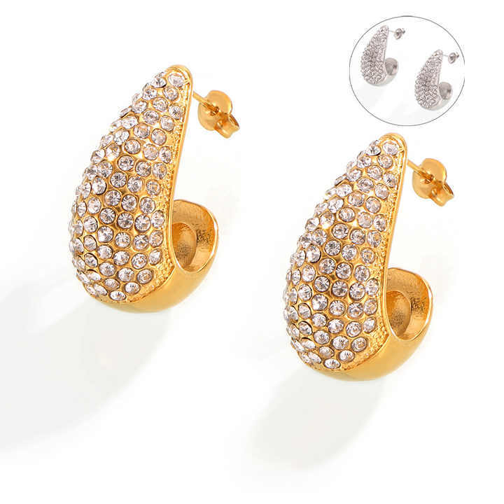 IVIAPRO Jewelry Ins Hot Elegant 18K Gold Plated Tarnish Free Chunky CZ Water Drop Pace Stud Earrings for Women Gift