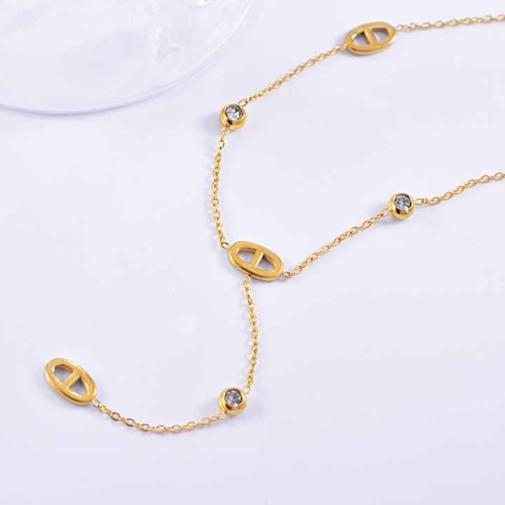 Trendy Hot Selling Stainless Steel Tarnish Free & Waterproof 18K Gold Plated Pig Nose Necklace Bracelet for Women