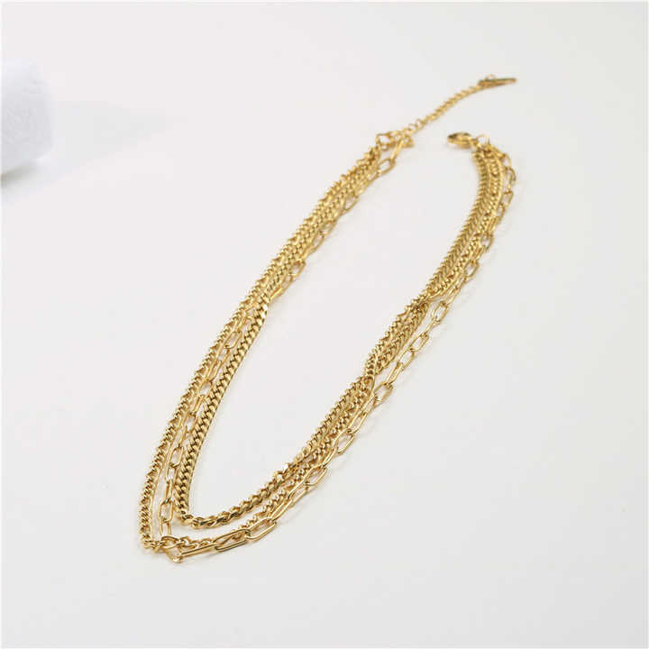 IVIAPRO Jewelry New Arrival Wholesale Stainless Steel 18K Gold Plated Layered Chain Choker Necklace for Women