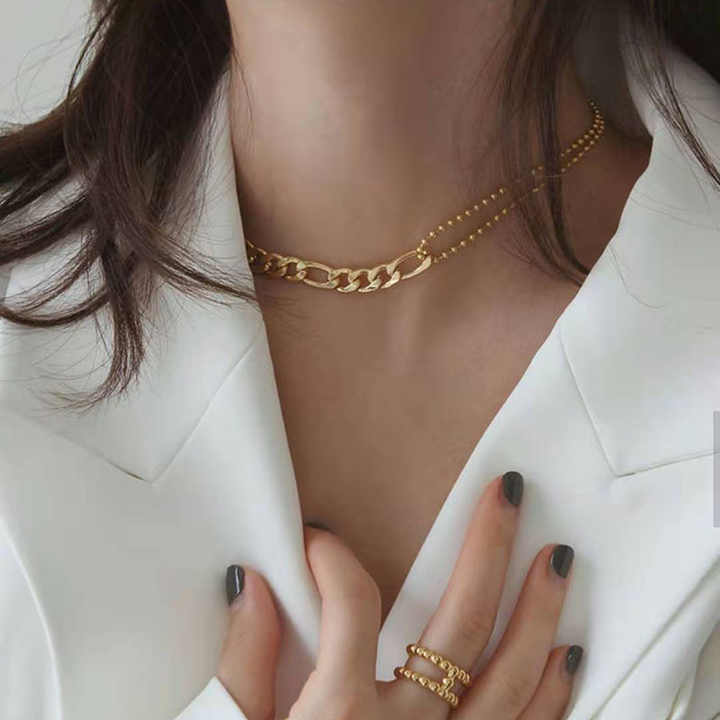 Fashion Waterproof 18K Gold Plated Figaro Chain Beads Choker Necklace for Women Stainless Steel Jewelry Wholesale