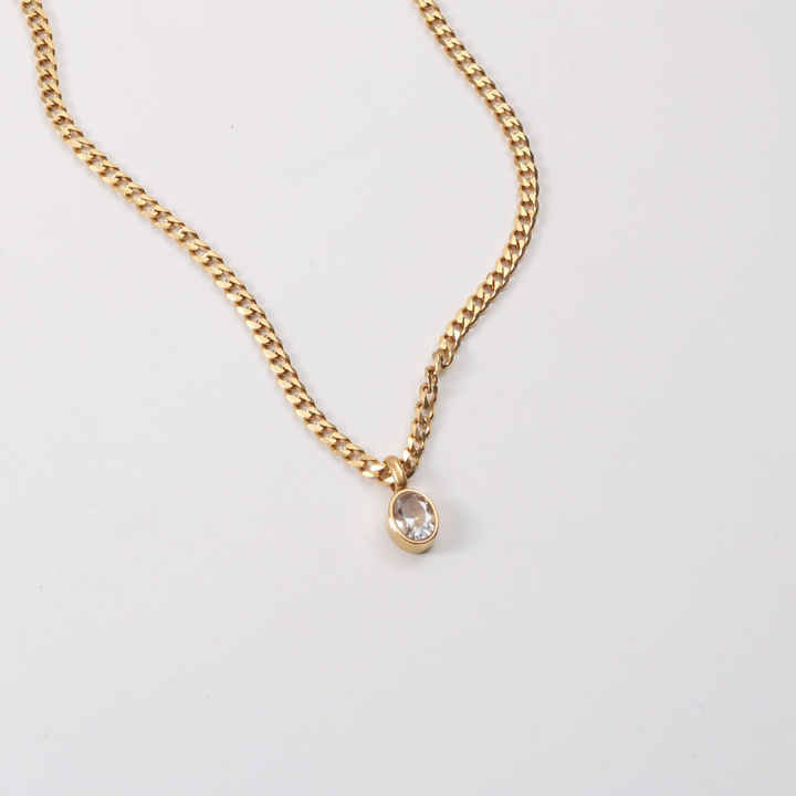 IVIAPRO Jewelry High End Stainless Steel 18K Gold Plated Oval Zircon Pendant Necklace Tarnish Free Jewelry Wholesale