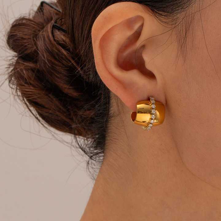 Fashion Jewelry Zircon Earring Gold Plated Stainless Steel U Shape Earrings Studs Hypoallergenic C Shape Stud Earrings