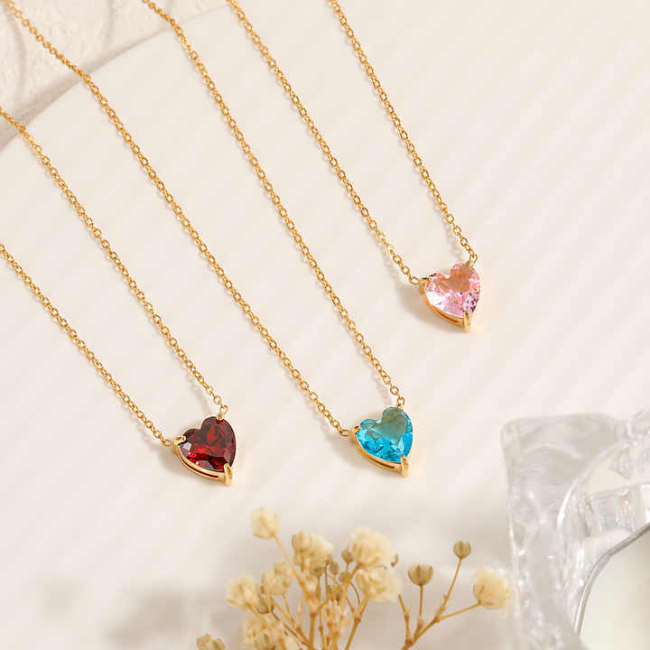IVIAPRO Trendy Jewelry 18K Gold Plated Stainless Steel Necklace Heart Zircon Pendant Necklace for Women