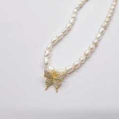 Butterfly pearl choker