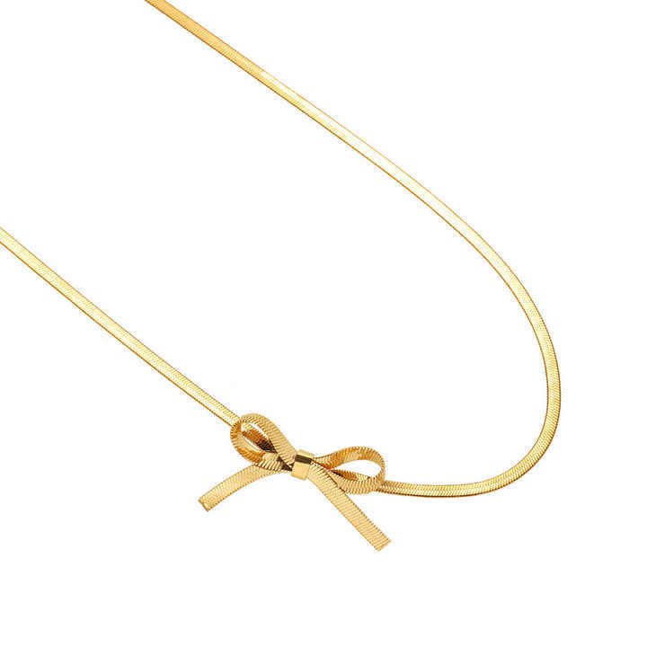 Fashion Jewelry 18K Gold Plated Herringbone Snake Chain Necklace Stainless Steel Butterfly Knot Bow Necklace