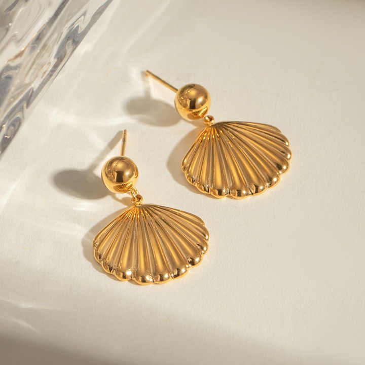 Trendy Ins 18K Gold Plated Earring Stainless Steel Waterproof Shell Shaped Stud Earrings Women Jewelry
