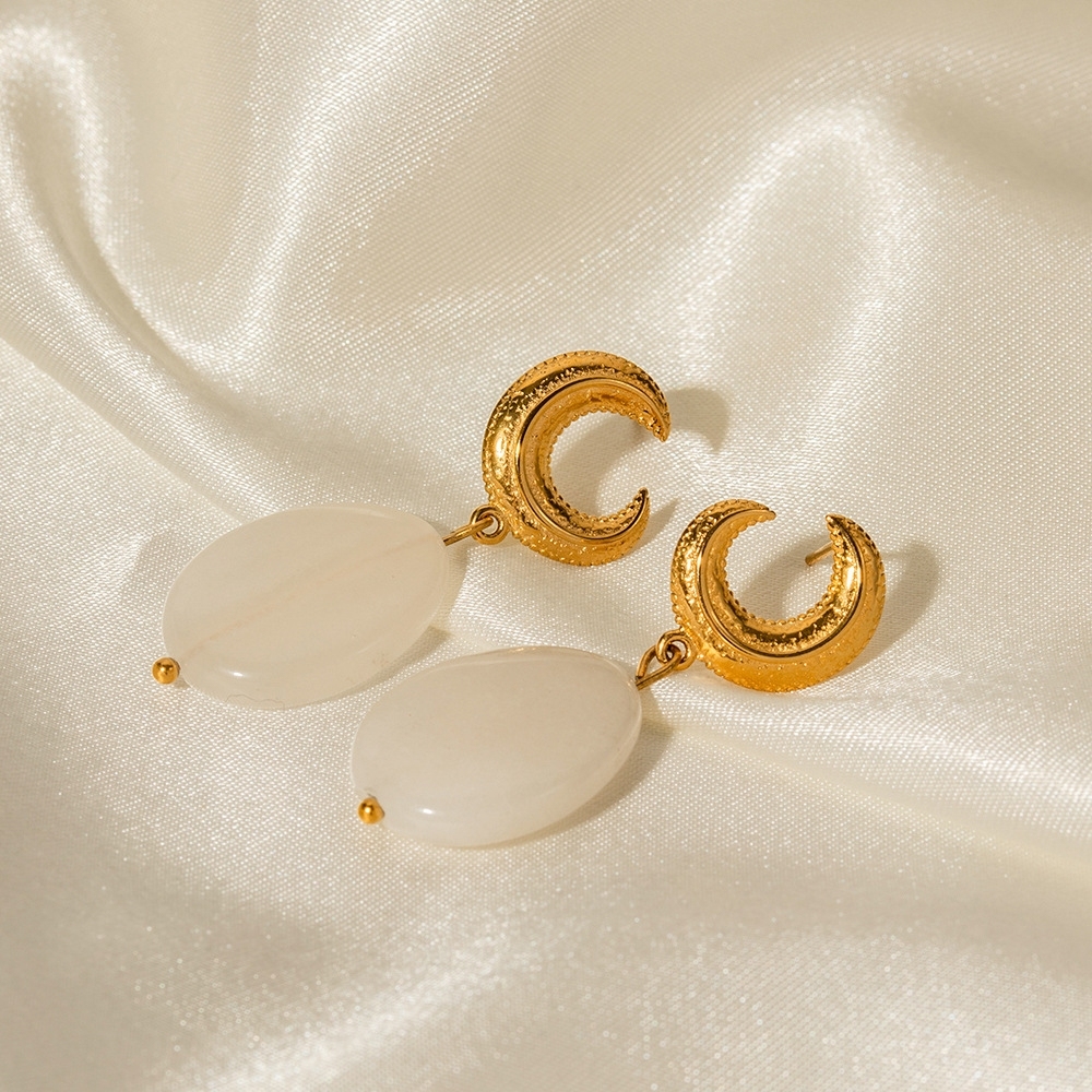 Fashion Jewelry Crystal Stone Drop Earring Irregular Moon Stud Earrings 18k Gold Plated Stainless Steel Earrings Jewelry