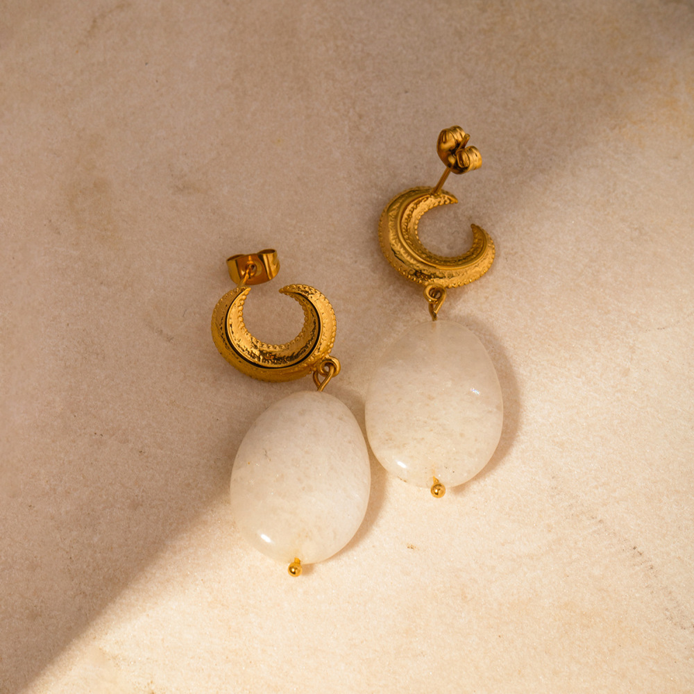 Fashion Jewelry Crystal Stone Drop Earring Irregular Moon Stud Earrings 18k Gold Plated Stainless Steel Earrings Jewelry
