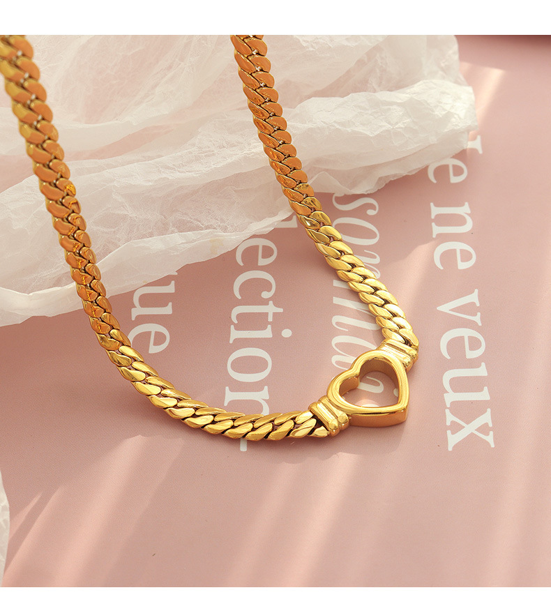 IVIAPRO Jewelry High End 18K Gold Plated Heart Shape Stainless Steel Cuban Chain Necklace Tarnish Free & Waterproof