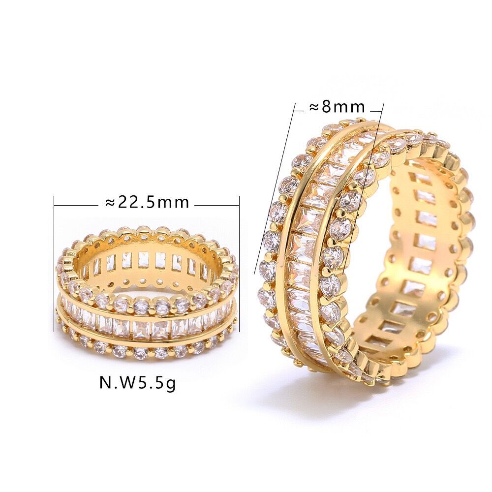 IVIAPRO Fashion Jewelry Shining Full Baguette Stones 18k Gold Plated Cubic Zircon Wedding Band Rings for Women