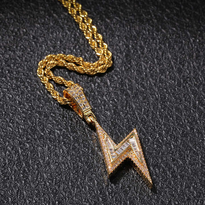 Fashion Jewelry Wholesale Hiphop Iced Out Hiphop Style Shining Lightning AAA Cubic Zircon Hombres Pendant Necklace