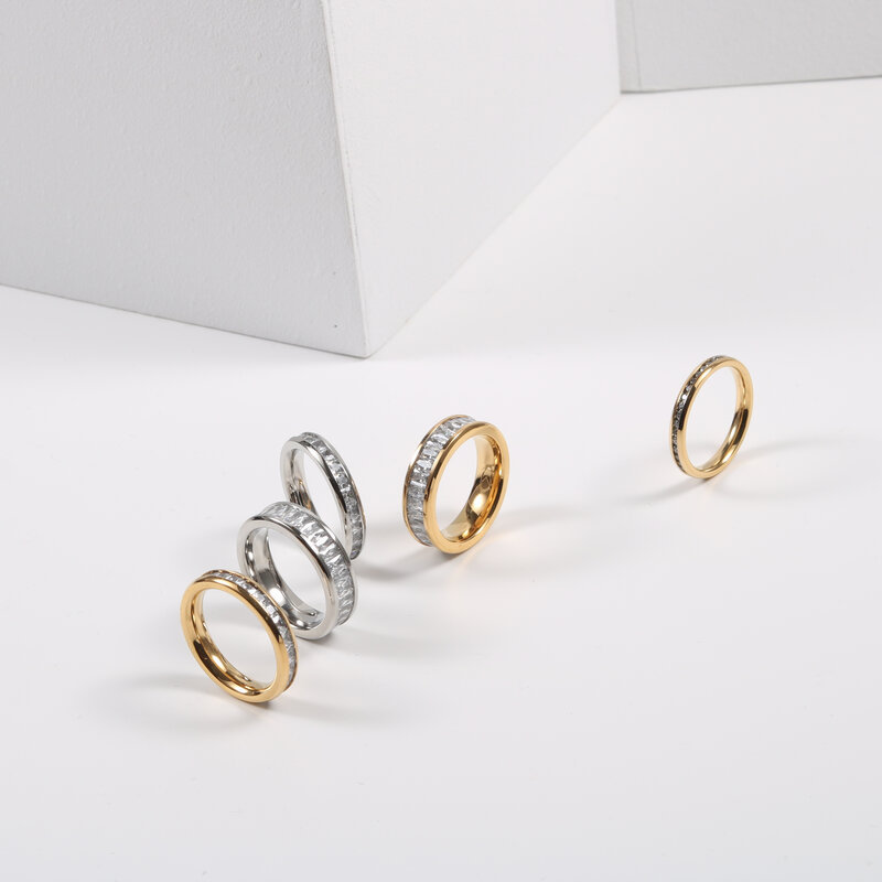 Trendy Jewelry Wholesale 18K Gold Plated Zirconia Pave Stainless Steel Rings Tarnish Free Gold Jewelry
