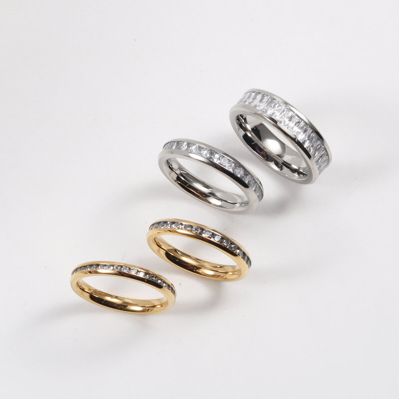 Trendy Jewelry Wholesale 18K Gold Plated Zirconia Pave Stainless Steel Rings Tarnish Free Gold Jewelry