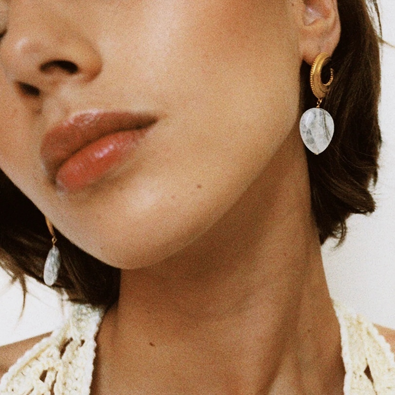 Fashion Jewelry Crystal Stone Drop Earring Irregular Moon Stud Earrings 18k Gold Plated Stainless Steel Earrings Jewelry