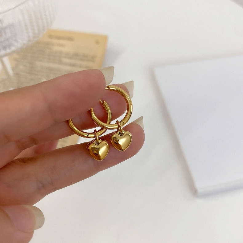 New Trendy Jewelry Wholesale 18K Gold Plated Dainty Stainless Steel Heart Hoop Earrings for Women