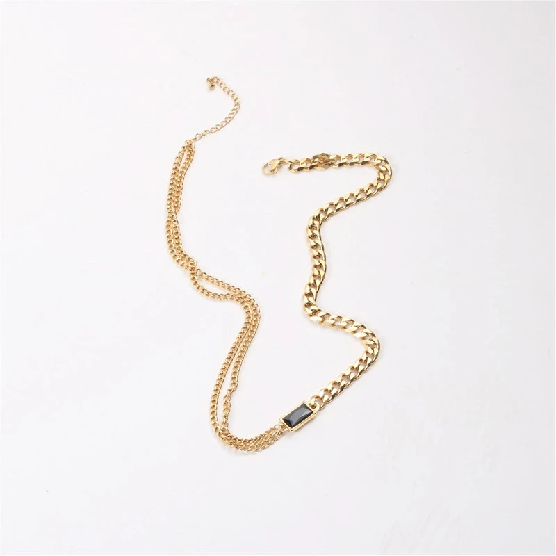IVIAPRO New Arrival Fashion Jewelry Stainless Steel Waterproof Tarnish Free 18K Gold Plated Layered Black Stone Necklace