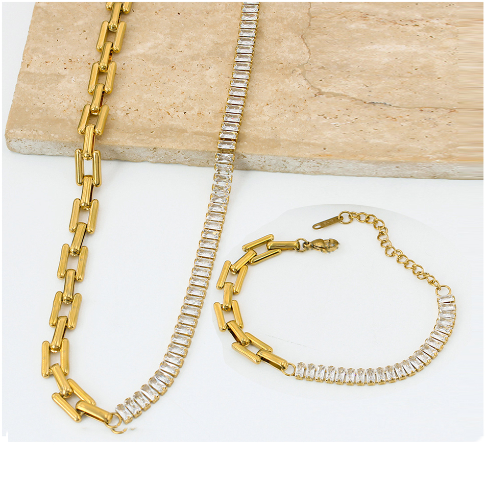 IVIAPRO 18K Gold Plated Link Chain Bracelet &Necklace Set
