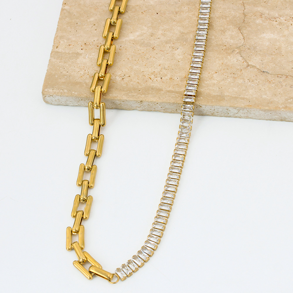 IVIAPRO Jewelry Non Tarnish & Waterproof Stainless Steel 18K Gold Plated Link Chain Baguette Zircon Bracelet &Necklace