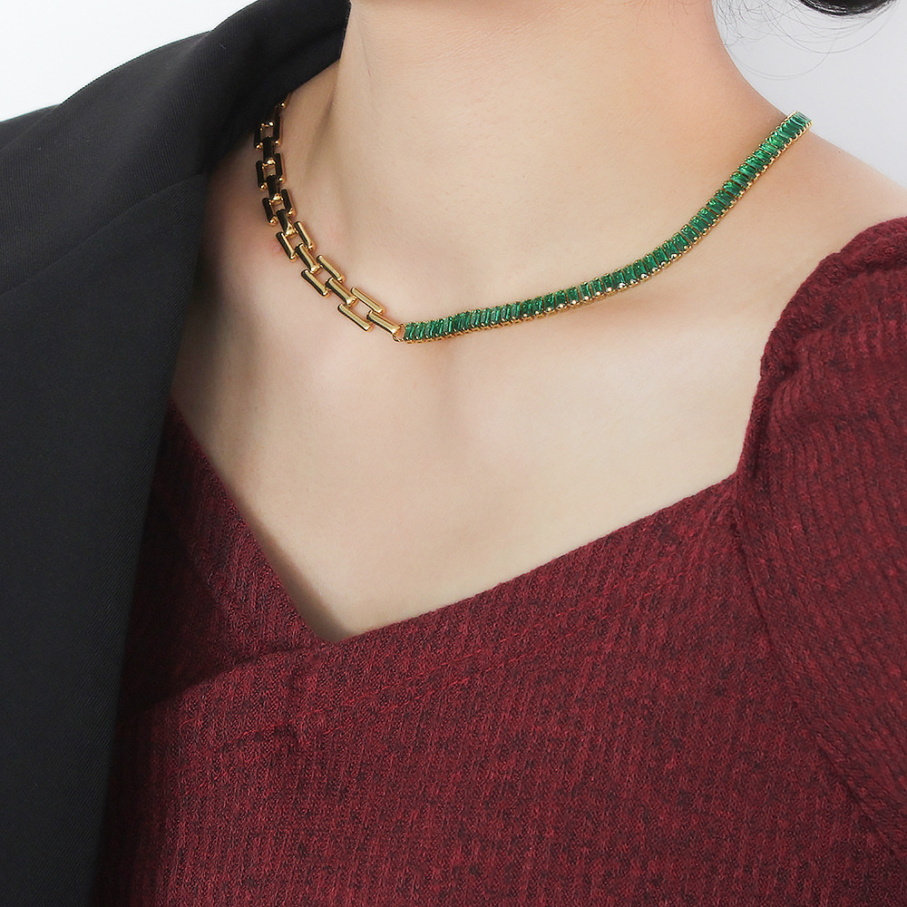 IVIAPRO Jewelry Non Tarnish & Waterproof Stainless Steel 18K Gold Plated Link Chain Baguette Zircon Bracelet &Necklace