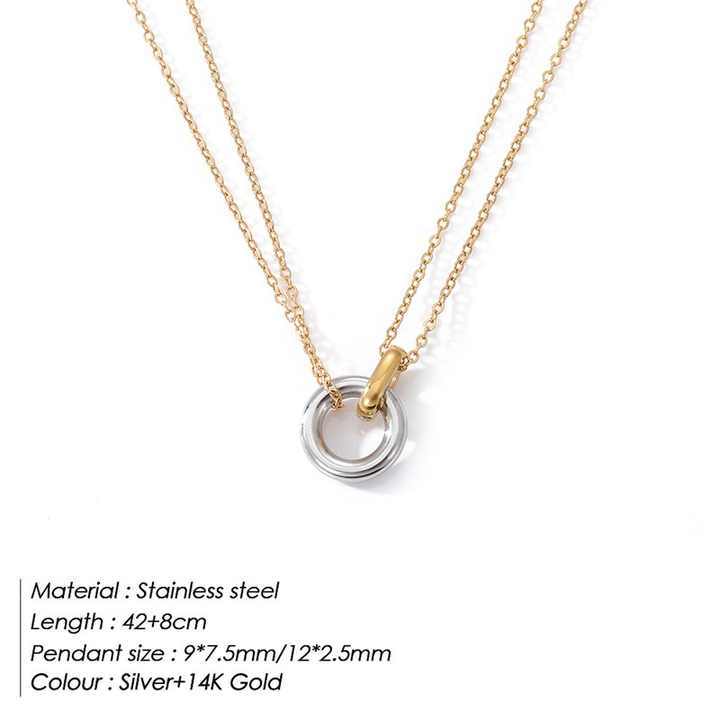 Trendy Tarnish Free Stainless Steel Two Tone Round Shape Two Interlocking Infinity Circle Linked Pendant Necklaces for Women