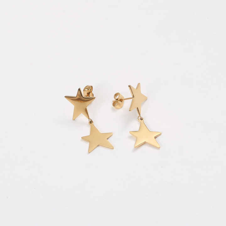 New Arrival Trendy Stainless Steel Jewelry Star Earring 18K Gold Plated Cute Double Pentastar Dangle Earrings for Women