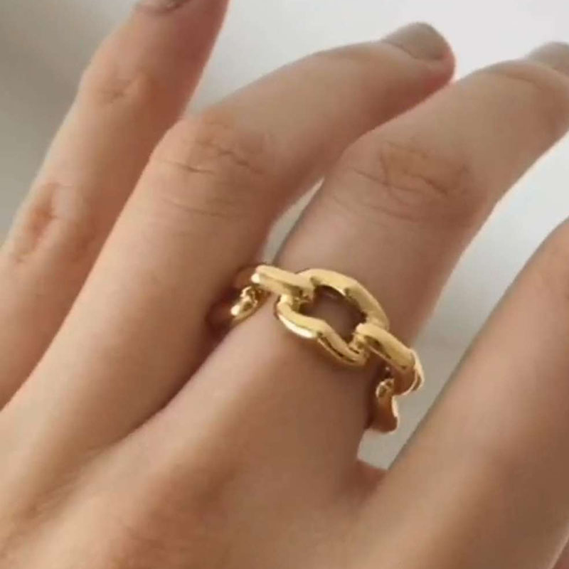 New Arrival High End 18K Gold Plated Link Chain Chunky Band Rings for Women Stainless Steel Jewelry
