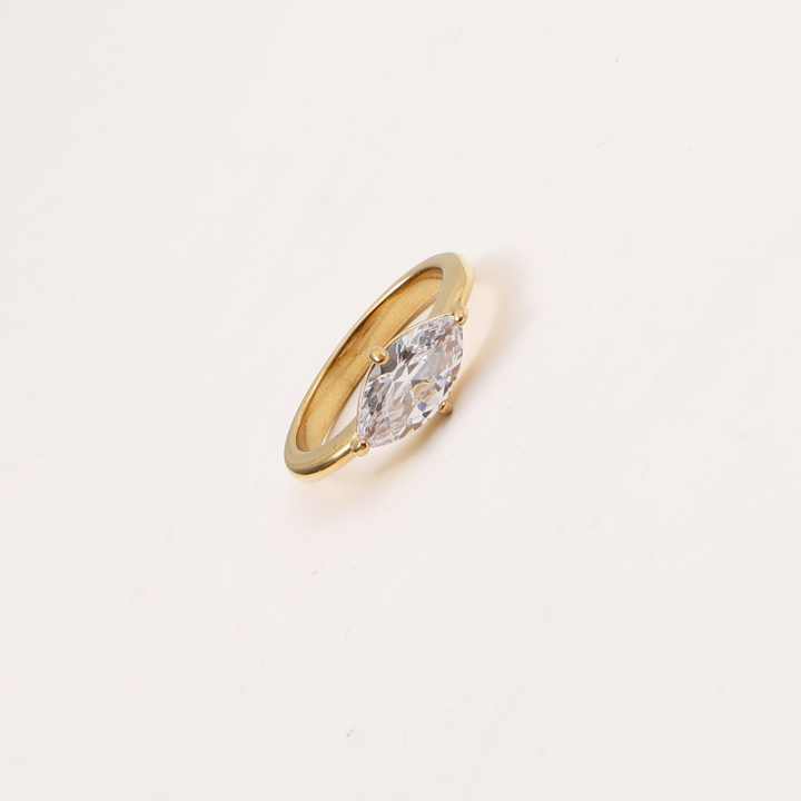 IVIAPRO Jewelry Tarnish Free Waterproof 18K Gold Plated Chunky Horse Eye Big Zircon Stainless Steel Rings for Women Dainty Rings