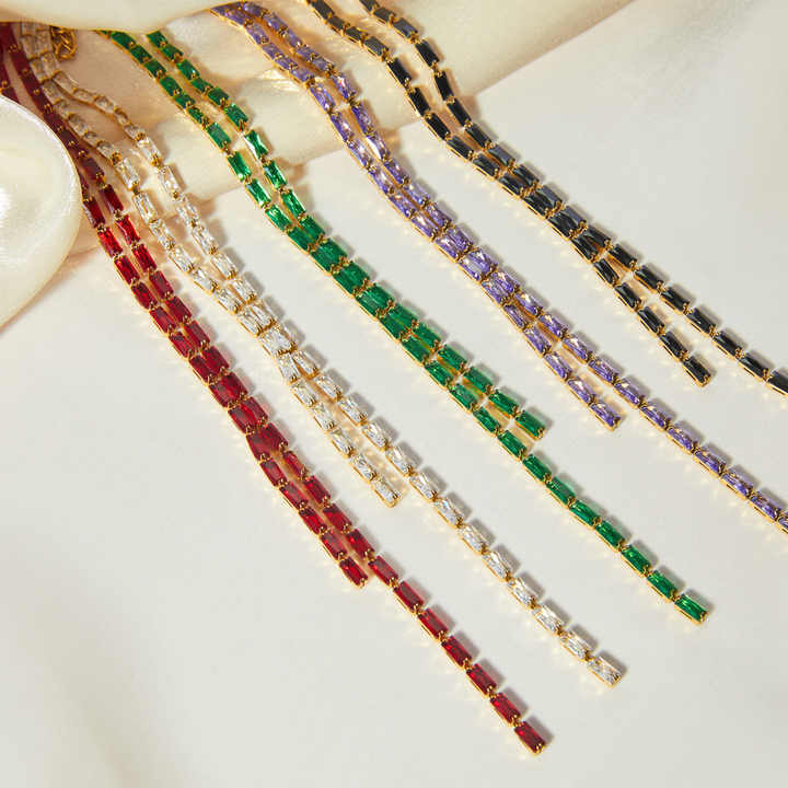 New Arrival Waterproof Tennis Chain Baguette CZ Chain Necklace Elegant Colorful Zircon Long Party Necklace for Women