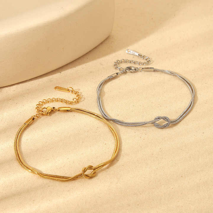Fashion Jewelry Wholesale Unisex Infinity Love Knot Handmade Bracelets Stainless Steel Snake Chain Knot Couple Bracelets