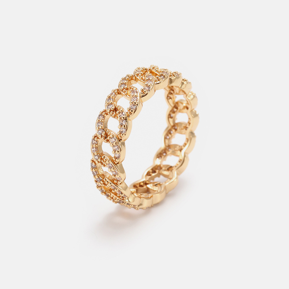 Fashion Jewelry Wholesale 18K Gold Plated Twisted Link Chain Cubic Zircon Rings for Women
