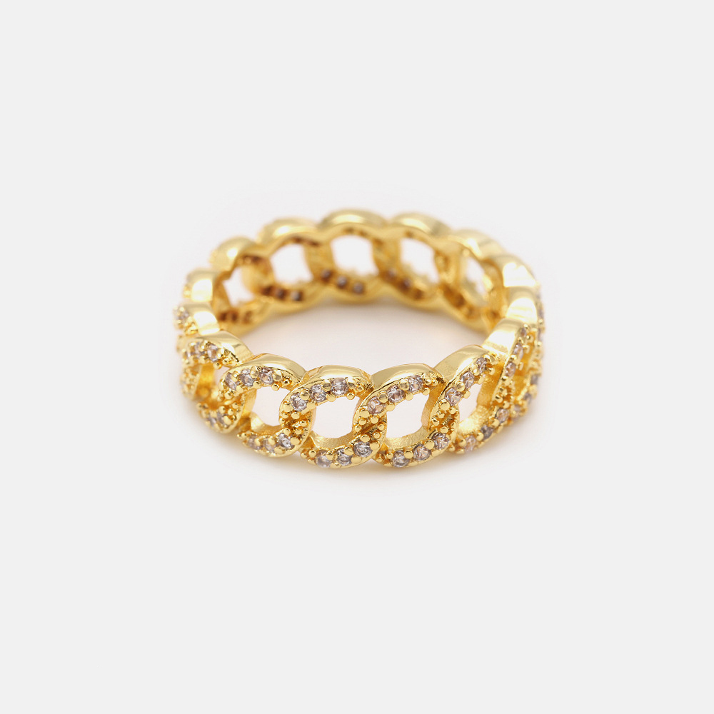 Fashion Jewelry Wholesale 18K Gold Plated Twisted Link Chain Cubic Zircon Rings for Women