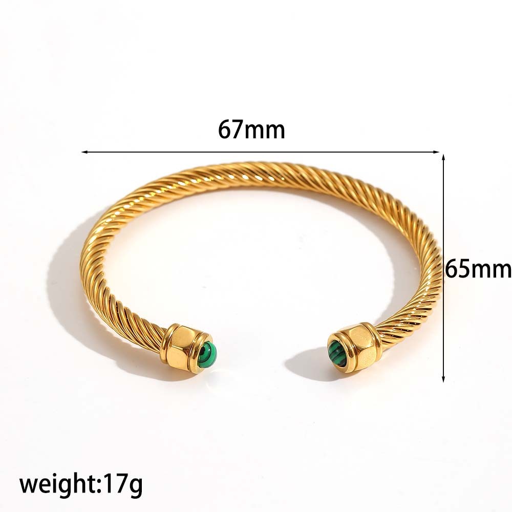 New Arrival Fashion Jewelry 18K PVD Gold Plated Stainless Steel Natural Stones Rope Twisted Open Bracelet Bangles for Women
