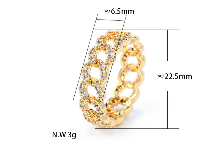 Fashion Jewelry Wholesale 18K Gold Plated Twisted Link Chain Cubic Zircon Rings for Women