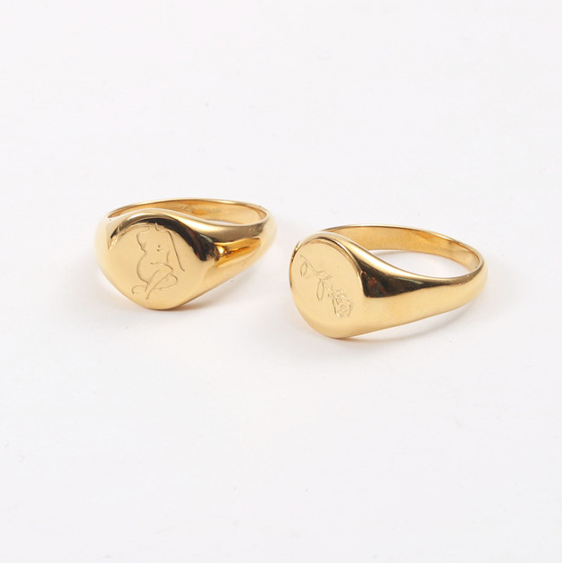 New Arrival High End PVD Gold Plated Engraved Rose Flower Rings Women Body Stainless Steel Rings Drop Shipping