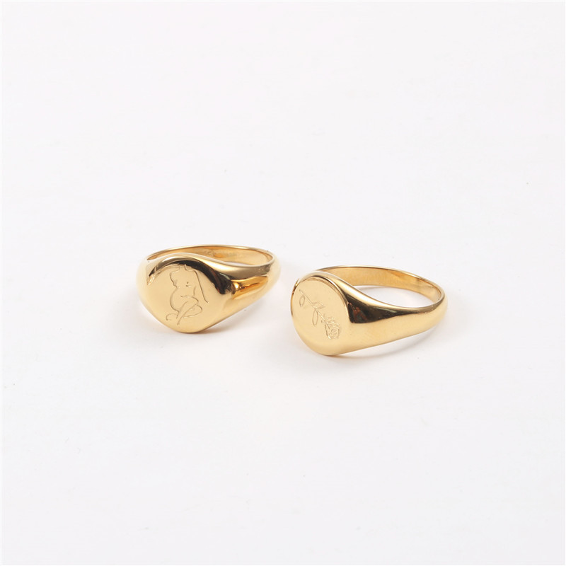 New Arrival High End PVD Gold Plated Engraved Rose Flower Rings Women Body Stainless Steel Rings Drop Shipping
